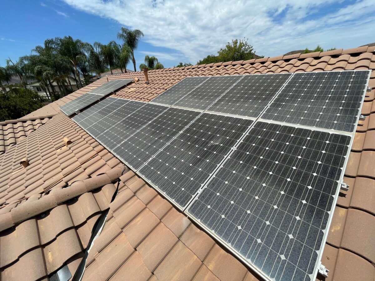 Residential rooftop solar array during a solar system inspection
